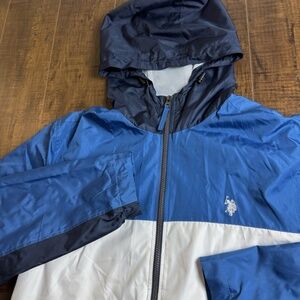 US Polo Assn Jacket Mens Large Full Zip Hooded Windbreaker Logo Outdoor